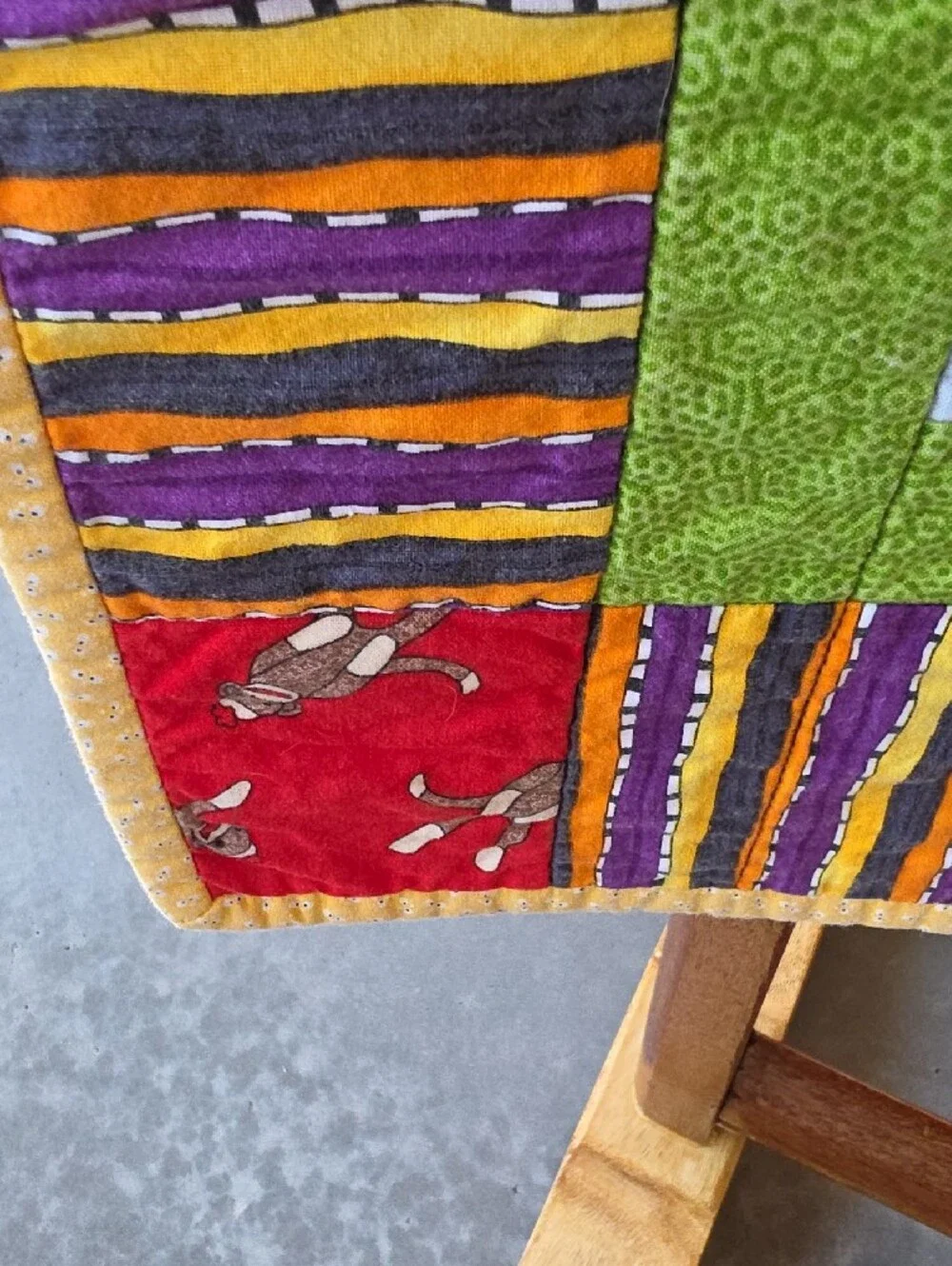 Kids Colorful Patchwork Quilt Blanket w/Sock Monkey & Banana Motif 🐒🍌♥️